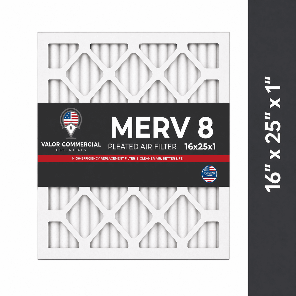 Valor Commercial Essentials MERV 8 pleated air filter, 16 x 25 x 1