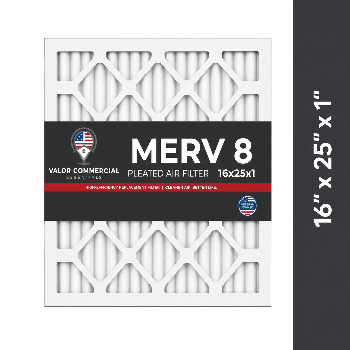Valor Commercial Essentials MERV 8 pleated air filter, 16 x 25 x 1